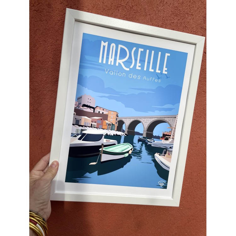 Affiche vintage MARSEILLE  Le Vieux Port  - Marcel Travel Poster Taille  30 x 40 cm