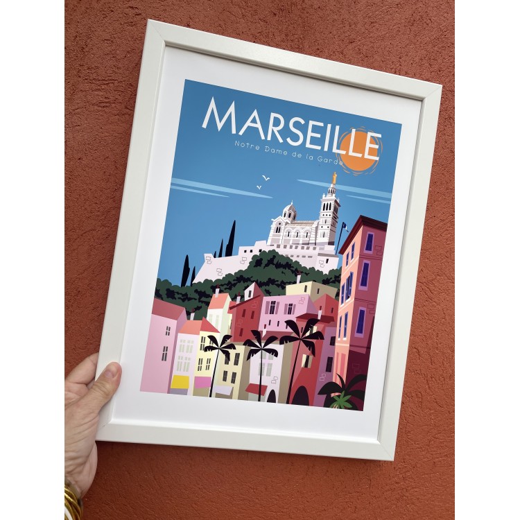 Affiche murale 30x40cm encadrée Marseille - Notre Dame de La Garde